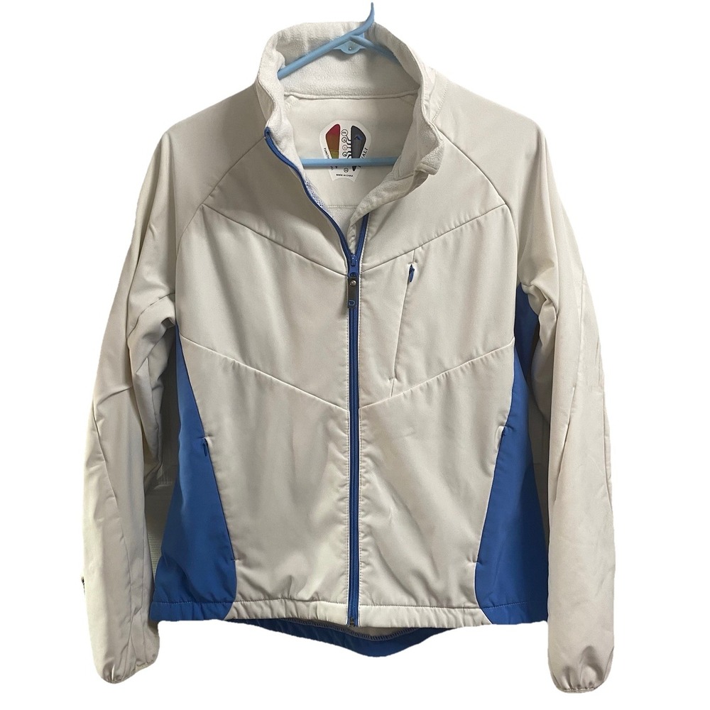 Denali Women Softshell Jacket,Fleece Lined Coat‎ W/detachable Hood,White/Blue L